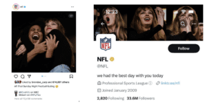 taylor swift huffing a friend on the NFL's social media