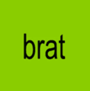 neon green background with the word "Brat" written on it in black text